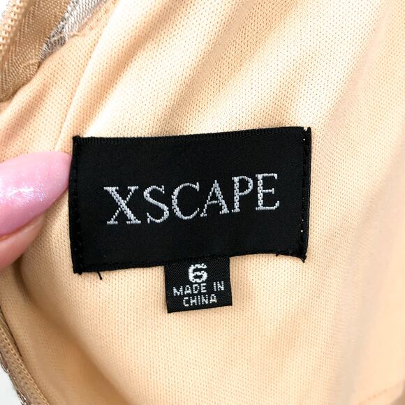 XSCAPE Floral Lace Sheath Dress Size 6 Rose Gold Short Sleeve Boat Neck NWOT - Picture 9 of 11